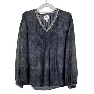 Knox Rose - Women's Size S - Grey Top Long Sleeve - Pleated Front